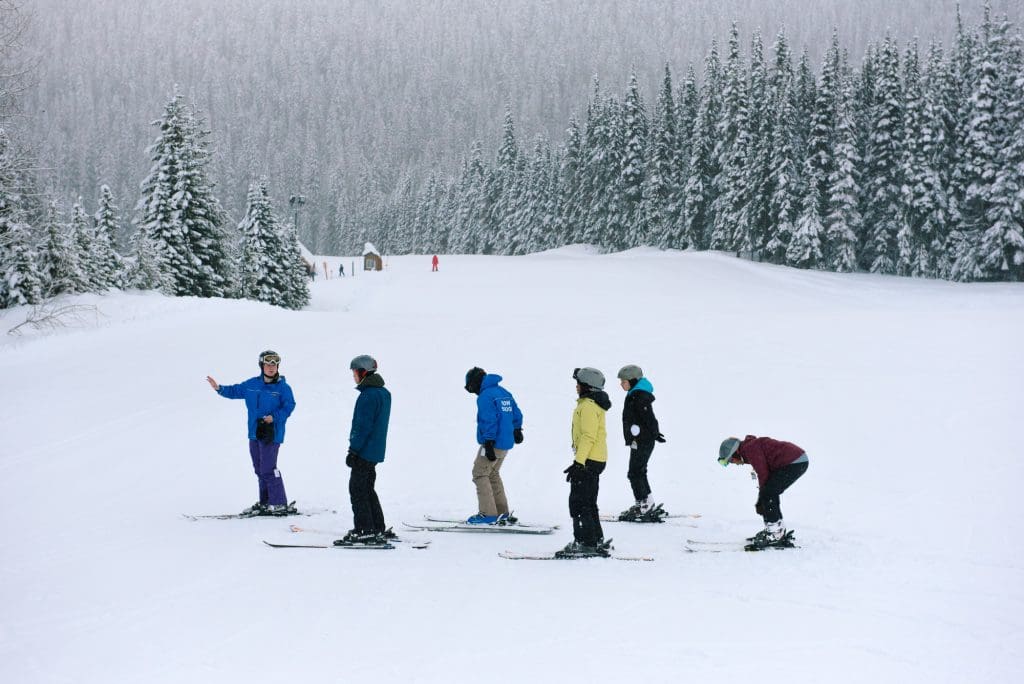 Group of beginner skiiers
