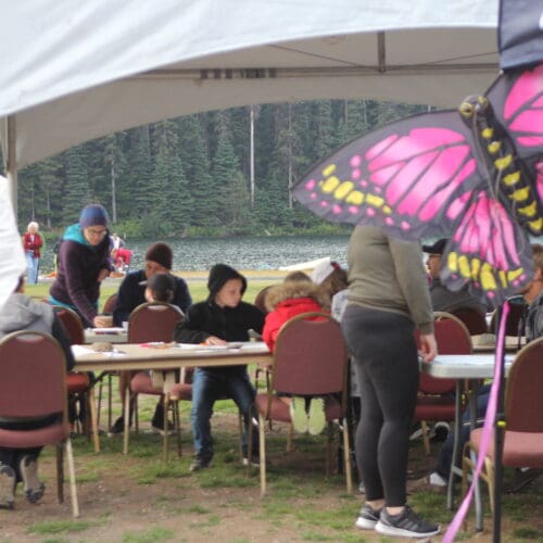 Kite Festival at Lightning Lake, Manning Park: Some children fly their own kites, while others participate in kite-making workshops and interactive games.