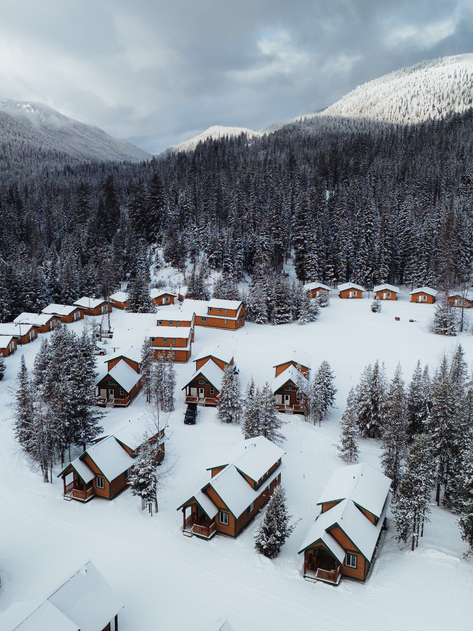 Aerial drone over Cabins, Dec2024